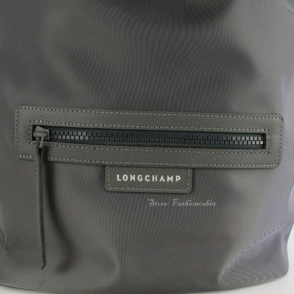 NEW LONGCHAMP Gray Eco Recycled Bucket Bag Drawstring Closure Adjustable Strap - Picture 15 of 16